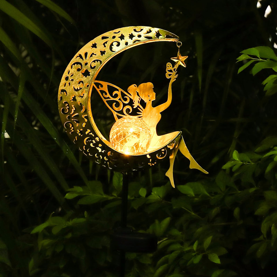 ZKLiLi moon fairy light graces the garden with a warm path glow.