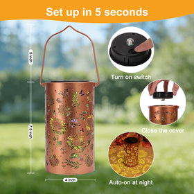 ZKLiLi sunflower solar lantern close-up shows gold copper finish.