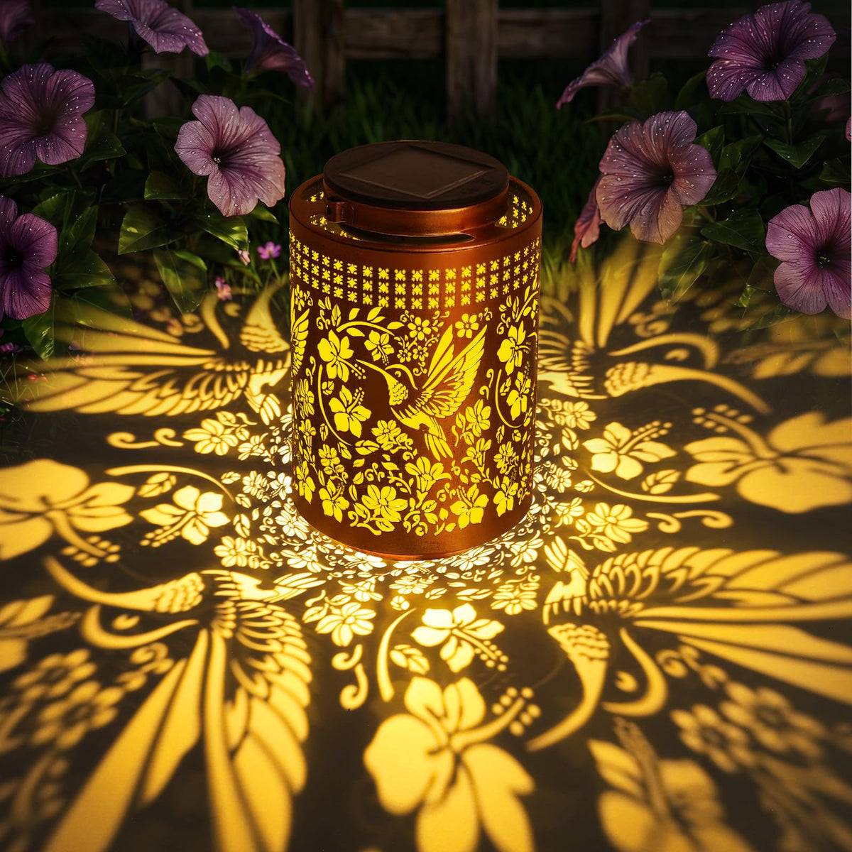 ZKLiLi solar hummingbird lantern hanging for warm outdoor ambience.
