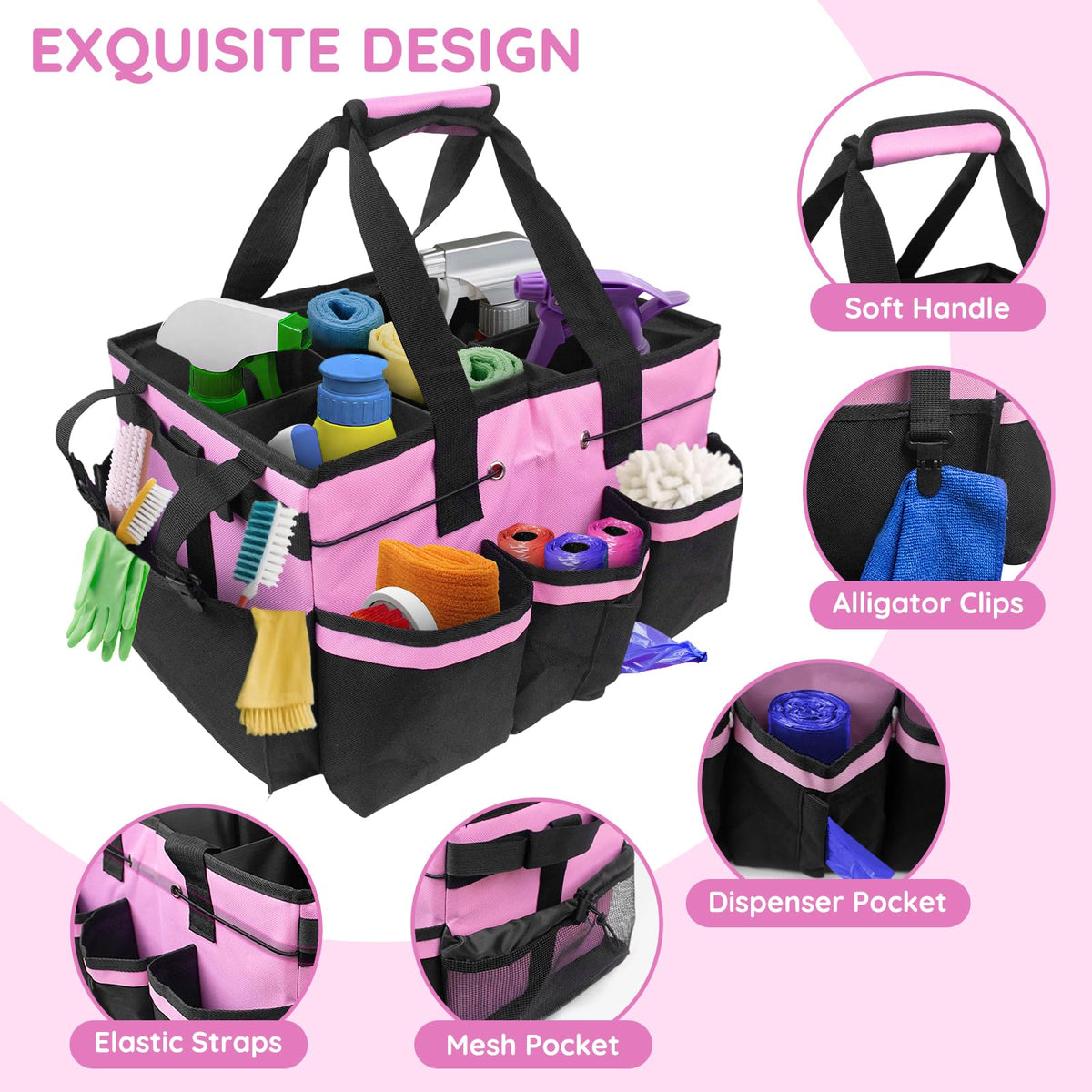 ZKOO cleaning caddy pink bottom reinforcement keeps weight stable during transport