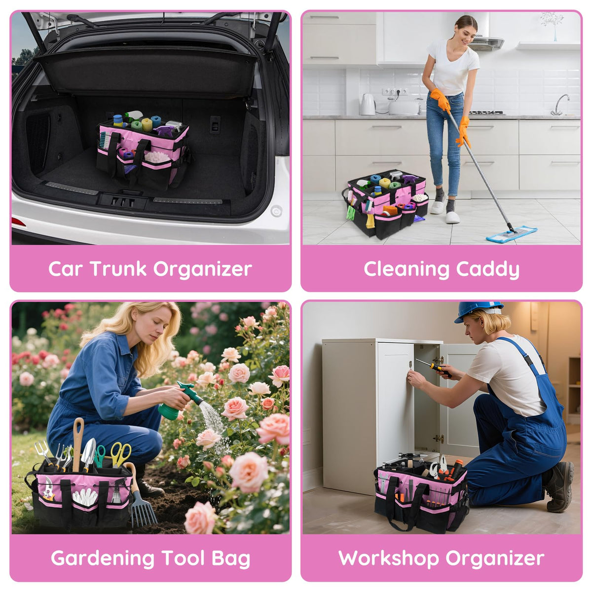 ZKOO cleaning caddy pink full setup ready for on-site cleaning tasks