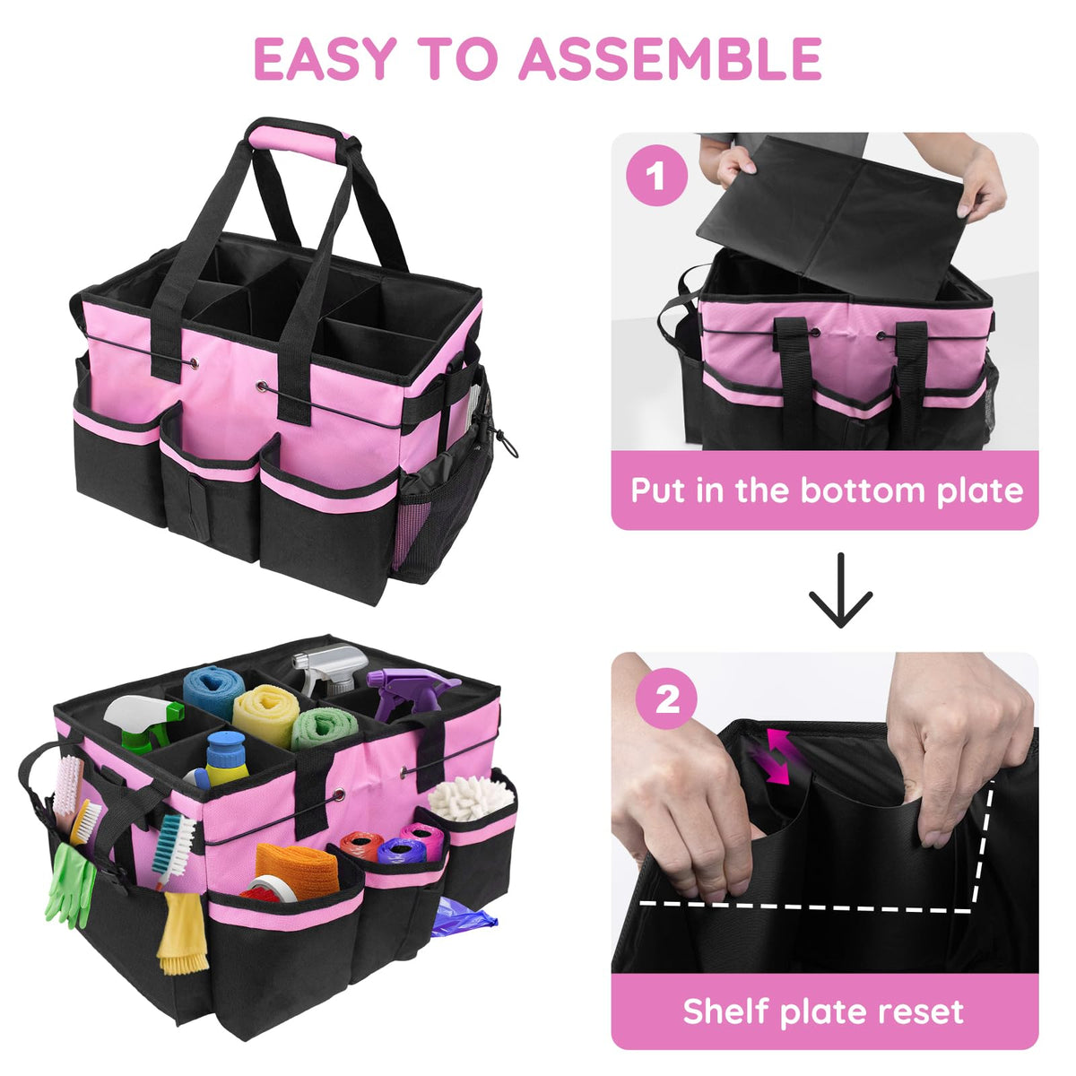 ZKOO cleaning caddy pink partitions keep supplies separated and damp-free
