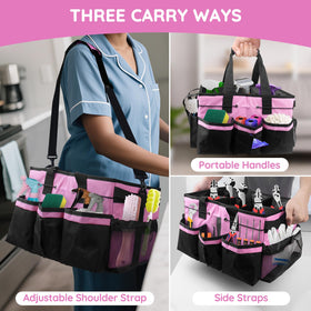 ZKOO cleaning caddy pink external pockets provide quick access to essentials