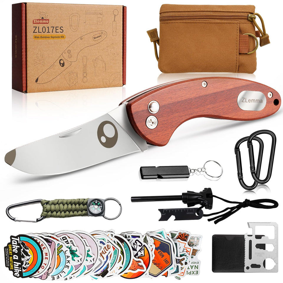 ZLemma Kids pocket knife with rosewood handle for safe outdoor learning.