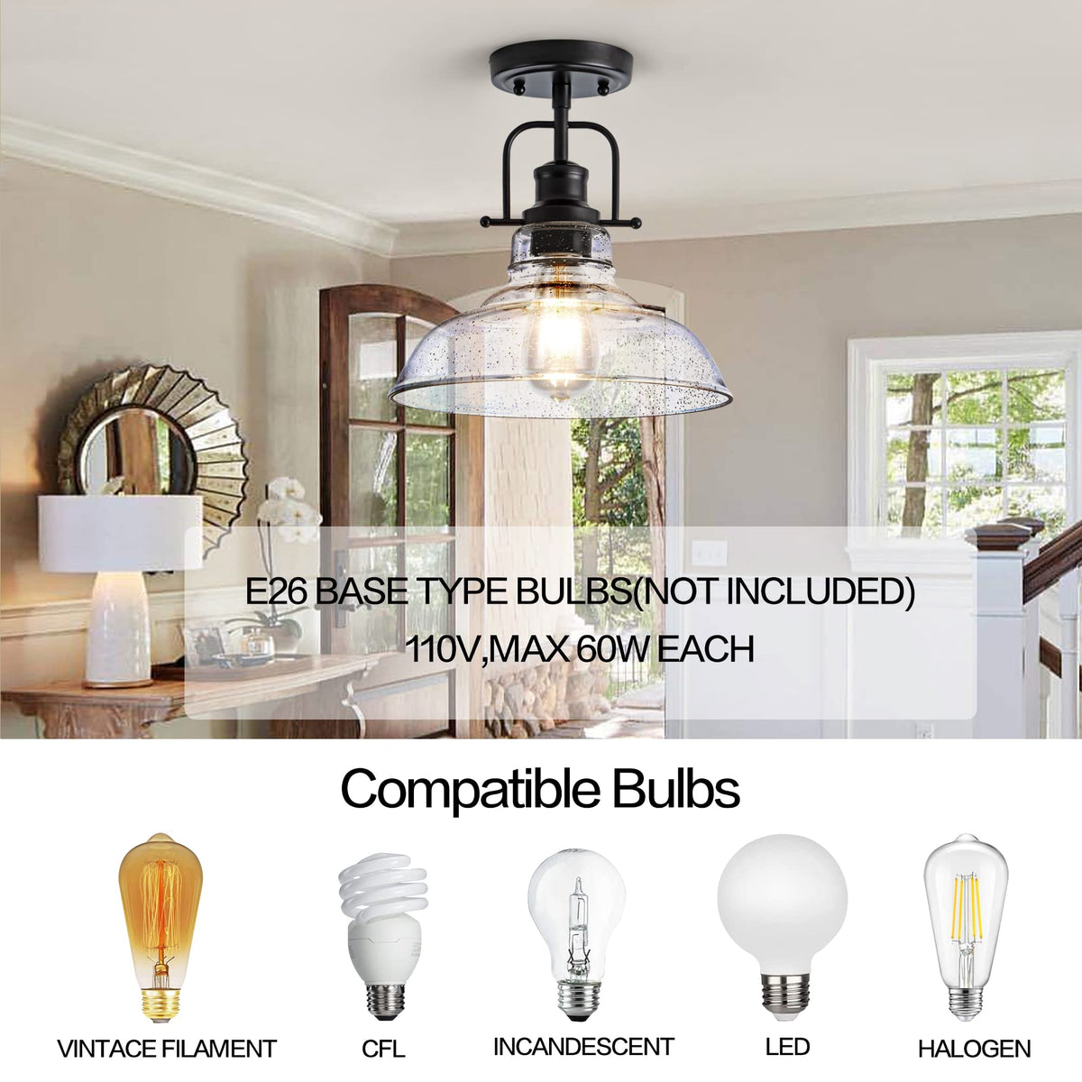 Zlepmlla compatible with E26 bulbs for flexible brightness options.