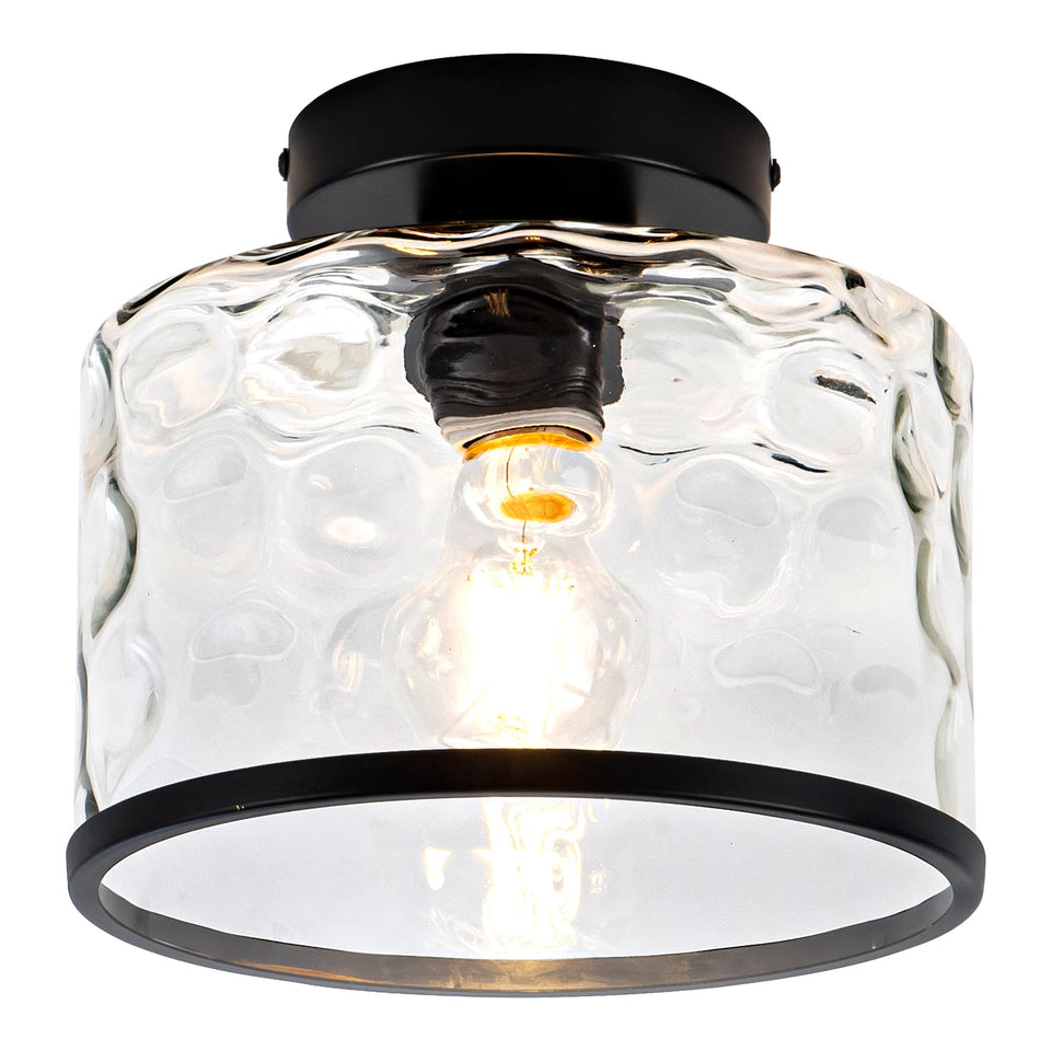 Zlepmlla glass ceiling light with hammered shade and matte black finish for modern spaces.
