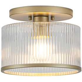 Zlepmlla glass ceiling light with ribbed shade diffuses warm glow.