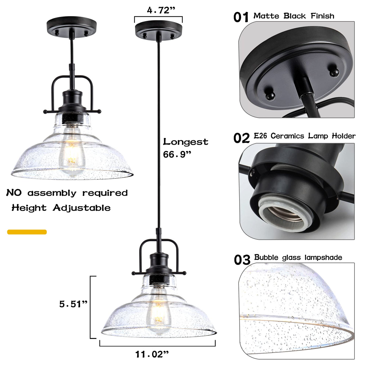 Zlepmlla pendant ships with easy-install hardware