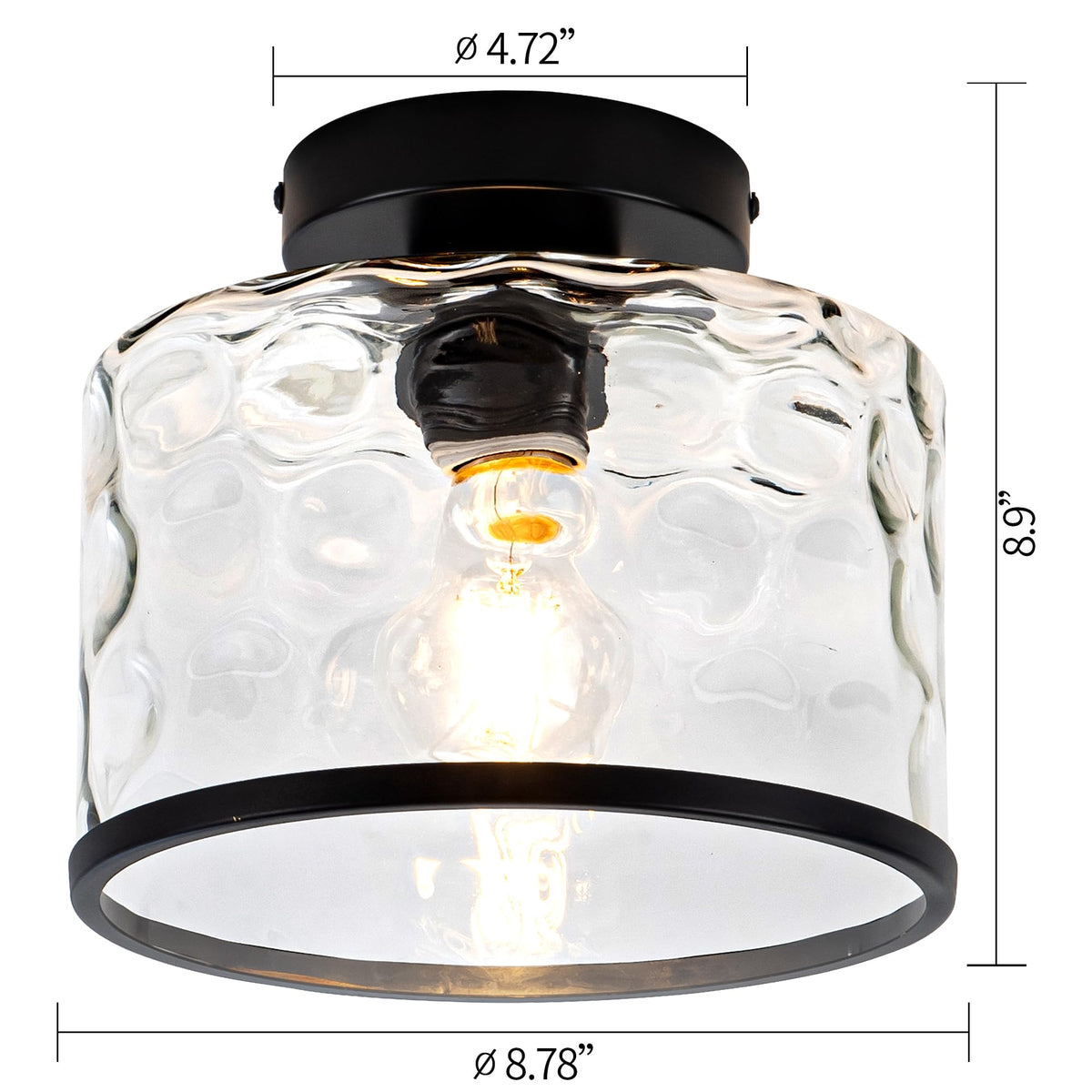 Zlepmlla hammered glass shade close-up on semi-flush mount, showcasing craftsmanship.