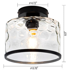 Zlepmlla hammered glass shade close-up on semi-flush mount, showcasing craftsmanship.