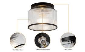 Zlepmlla Ribbed-glass shade diffuses light softly for inviting ambiance.