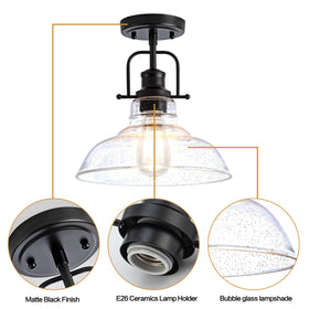 Zlepmlla seeded glass shade creates warm glow around dining or entryways.