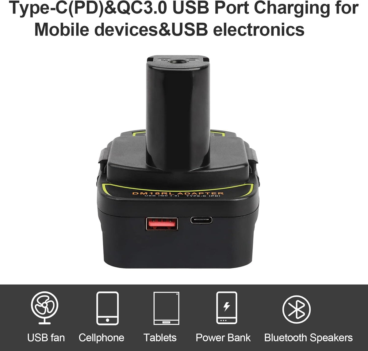 ZLWAWAOL DM18RL top port powers Ryobi 18V tools.