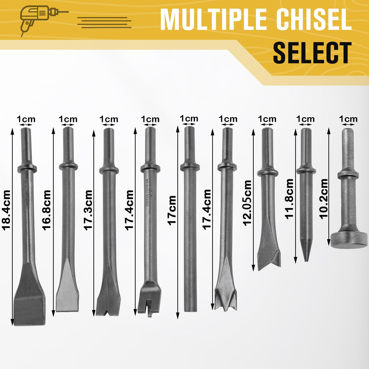 ZMCYNG compatible air hammer bits attach easily to most pneumatic tools for faster jobs.