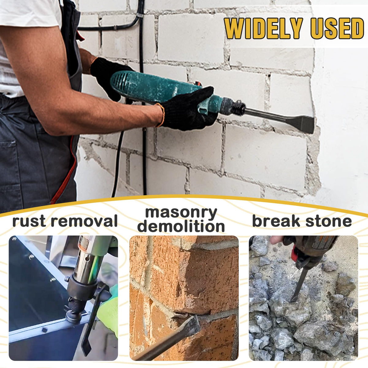 ZMCYNG hardened carbon steel bits resist impact for rust removal and metalworking.