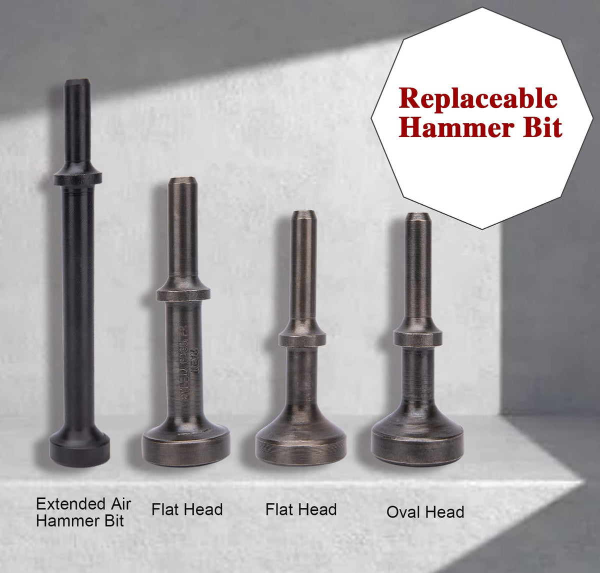 ZMCYNG smoothing air hammer bits toolkit display in workshop.