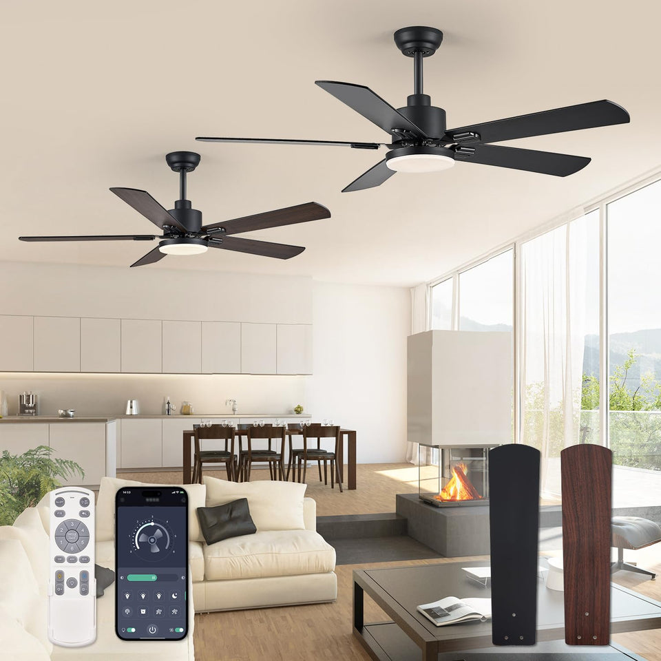 ZMISHIBO 2-pack 52-inch ceiling fan with remote and app control for easy room cooling.