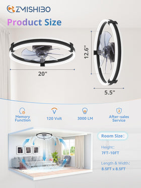 ZMISHIBO 20-inch low-profile fandelier fits compact rooms with style.
