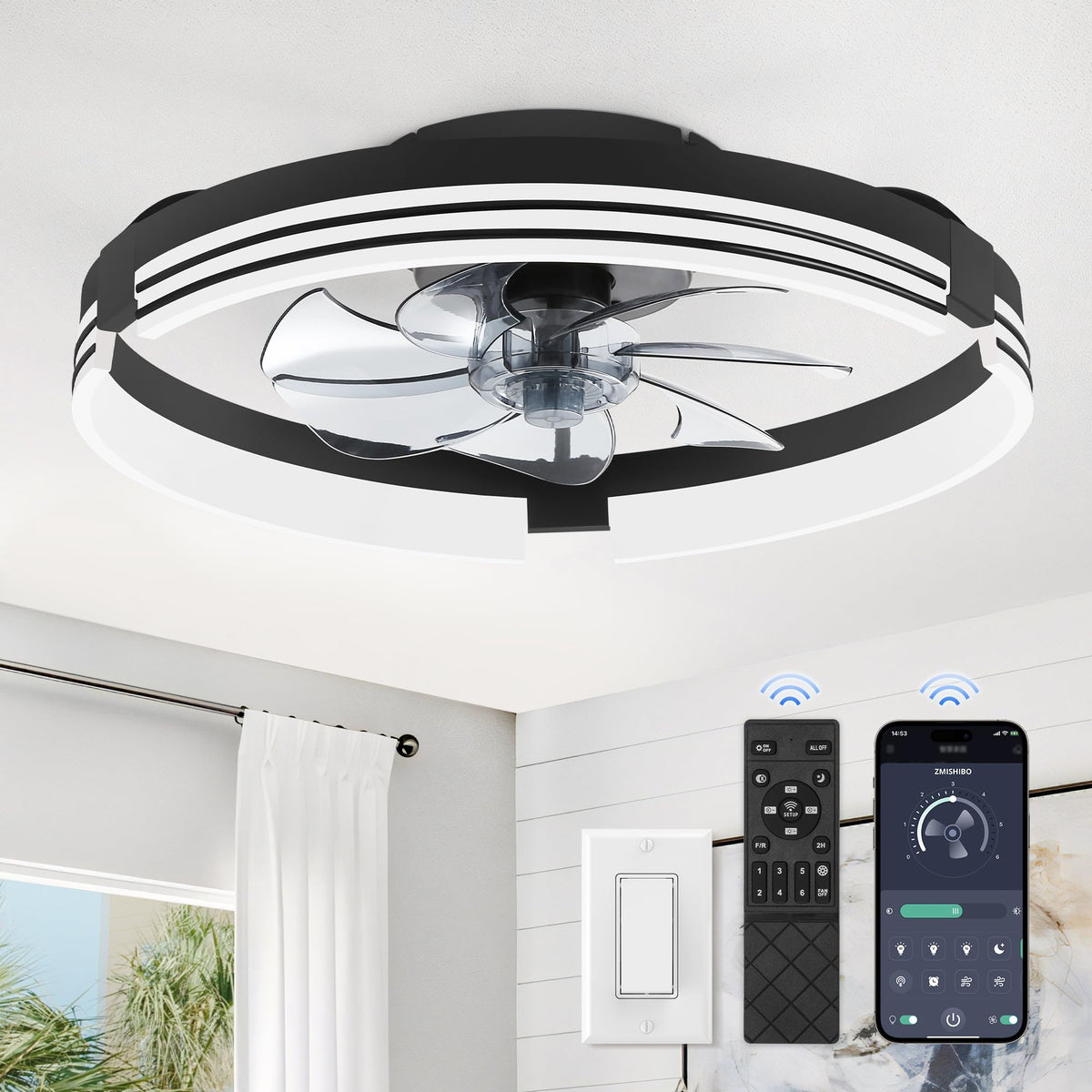 ZMISHIBO 20-inch low-profile fan with light for compact bedrooms