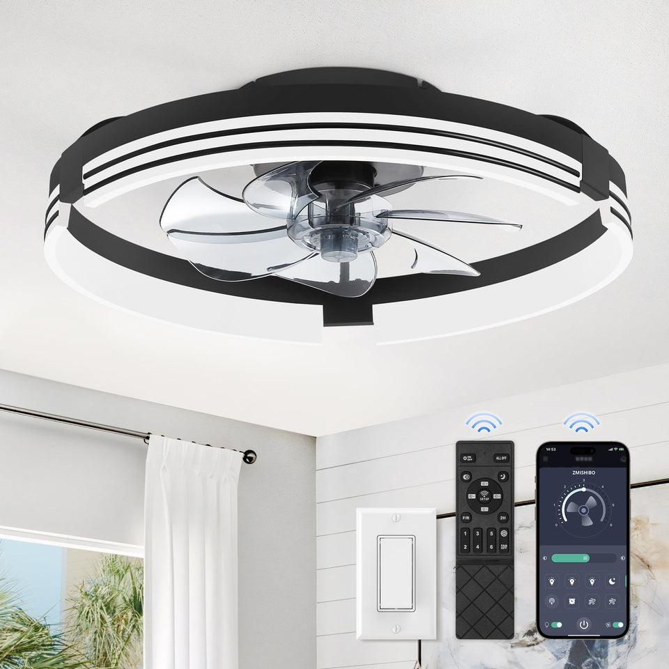 ZMISHIBO 20-inch low-profile fan with light for compact bedrooms