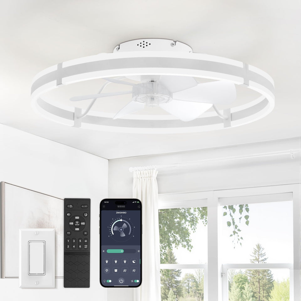 ZMISHIBO 24-inch ceiling fan with light and remote in white for compact rooms