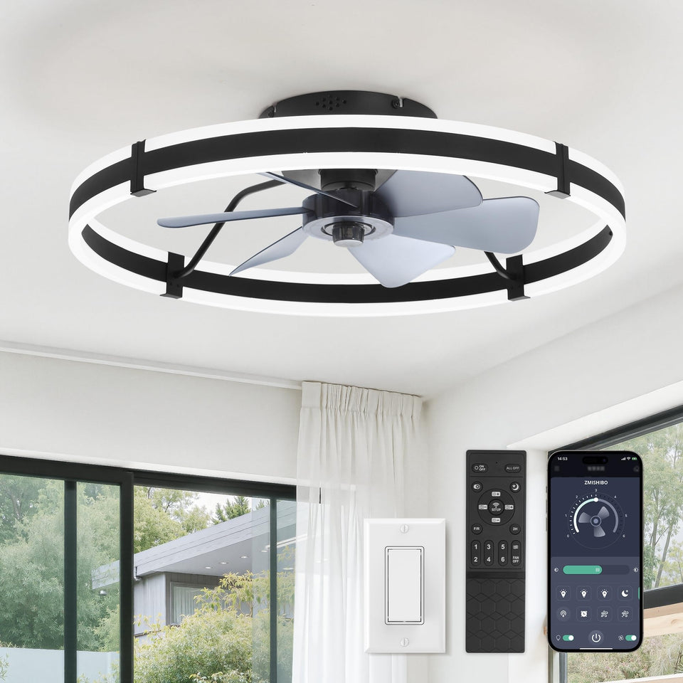 ZMISHIBO 24in ceiling fan with remote for easy light and speed control