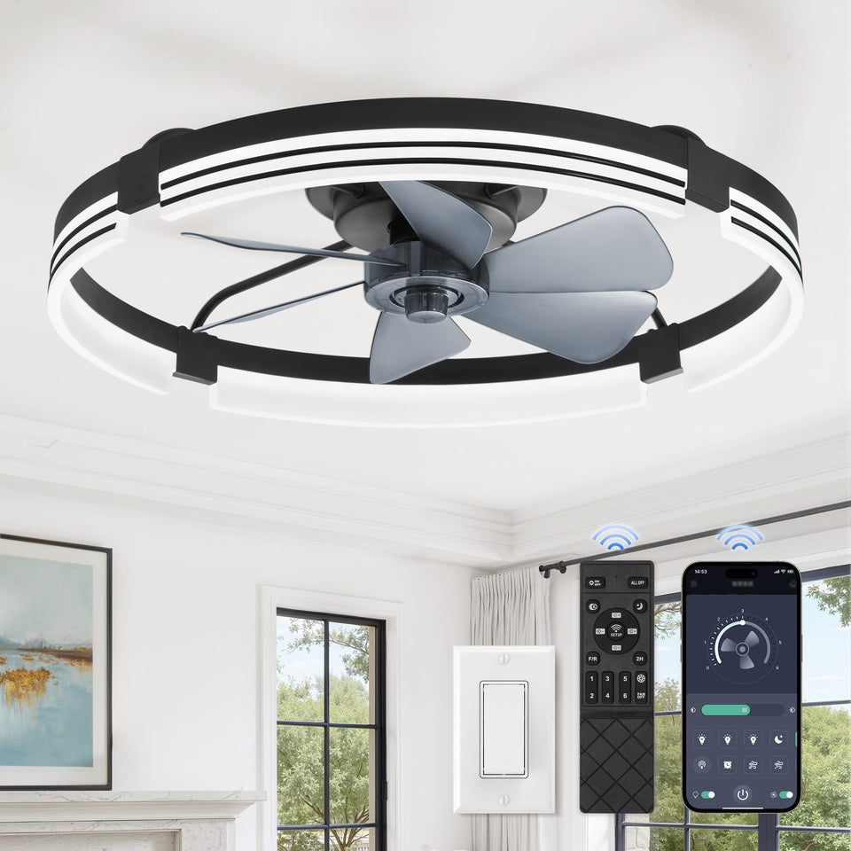 ZMISHIBO 24in low-profile ceiling fan with light remote for effortless control.
