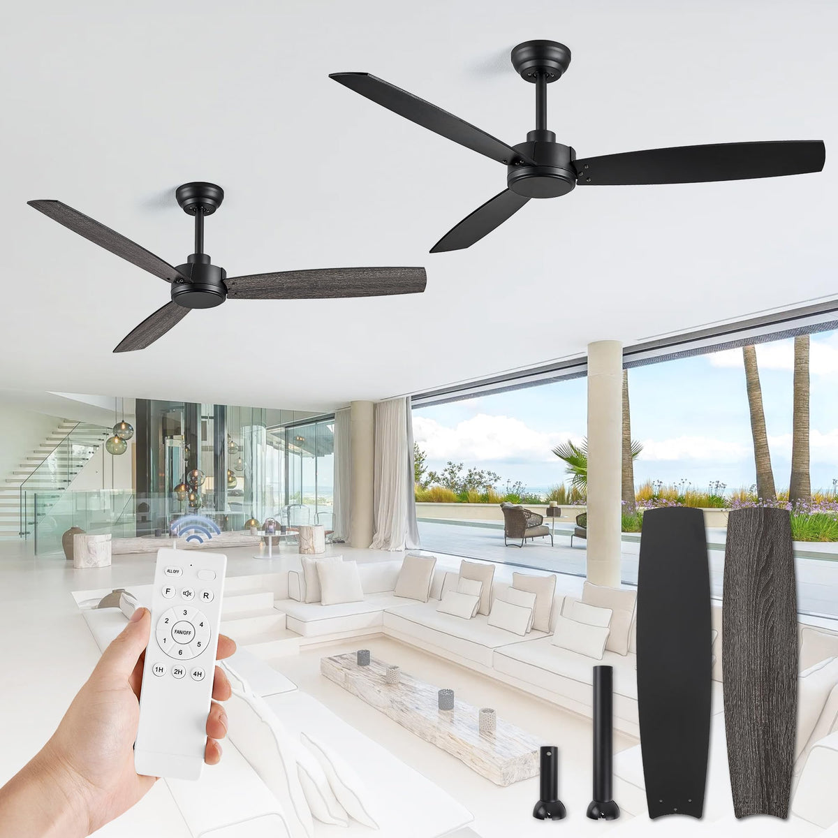 ZMISHIBO 2-pack ceiling fans with an 8-inch downrod boost airflow in larger rooms.
