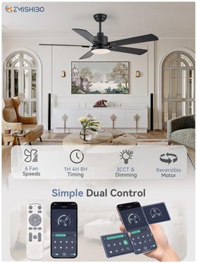ZMISHIBO ceiling fan with lights delivers bright LED illumination for gatherings.