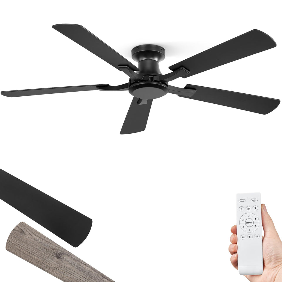 ZMISHIBO 52-inch no-light ceiling fan, front view for spacious rooms with quiet cooling