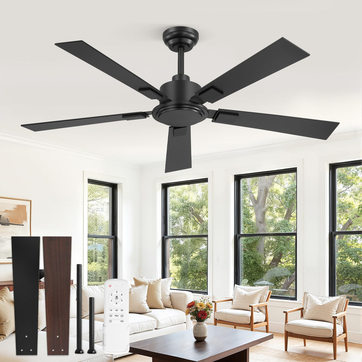 ZMISHIBO 52-inch ceiling fan remote no-light for clean lines and airflow
