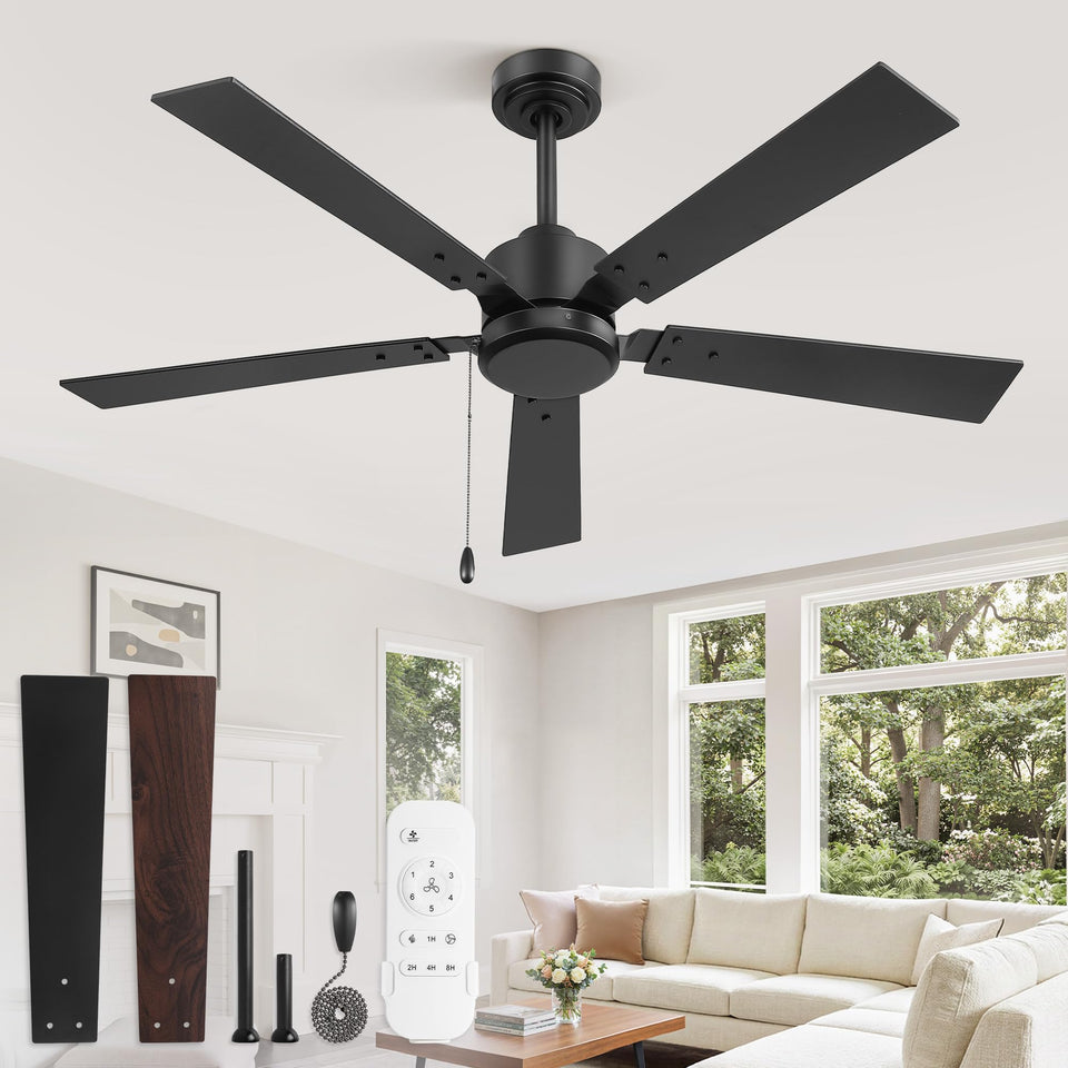 Zmishibo 52in black ceiling fan no light with pull chain for easy use.