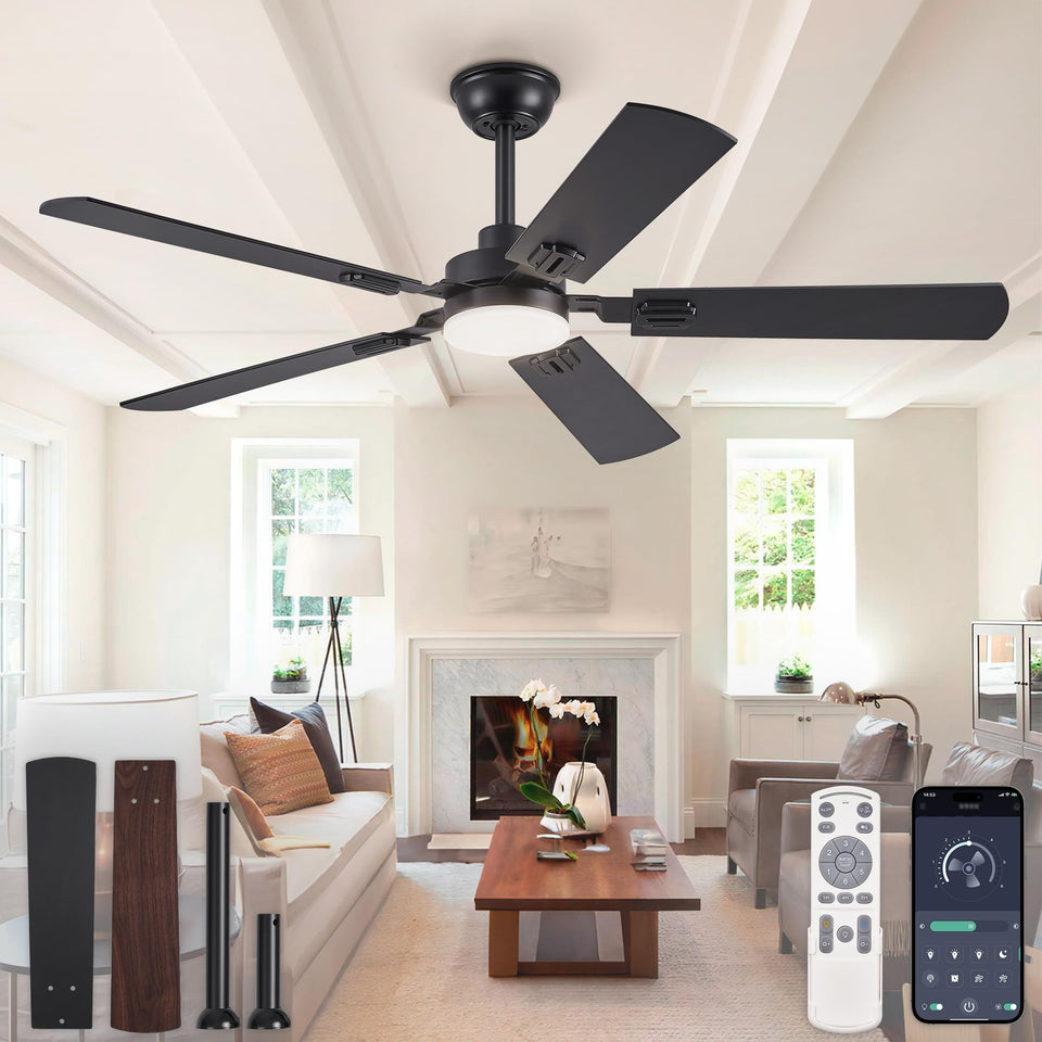 ZMISHIBO 52-inch ceiling fan with LED light for cooling and ambient lighting.