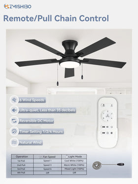ZMISHIBO remote control and pull chain in use, convenient multi-mode operation.