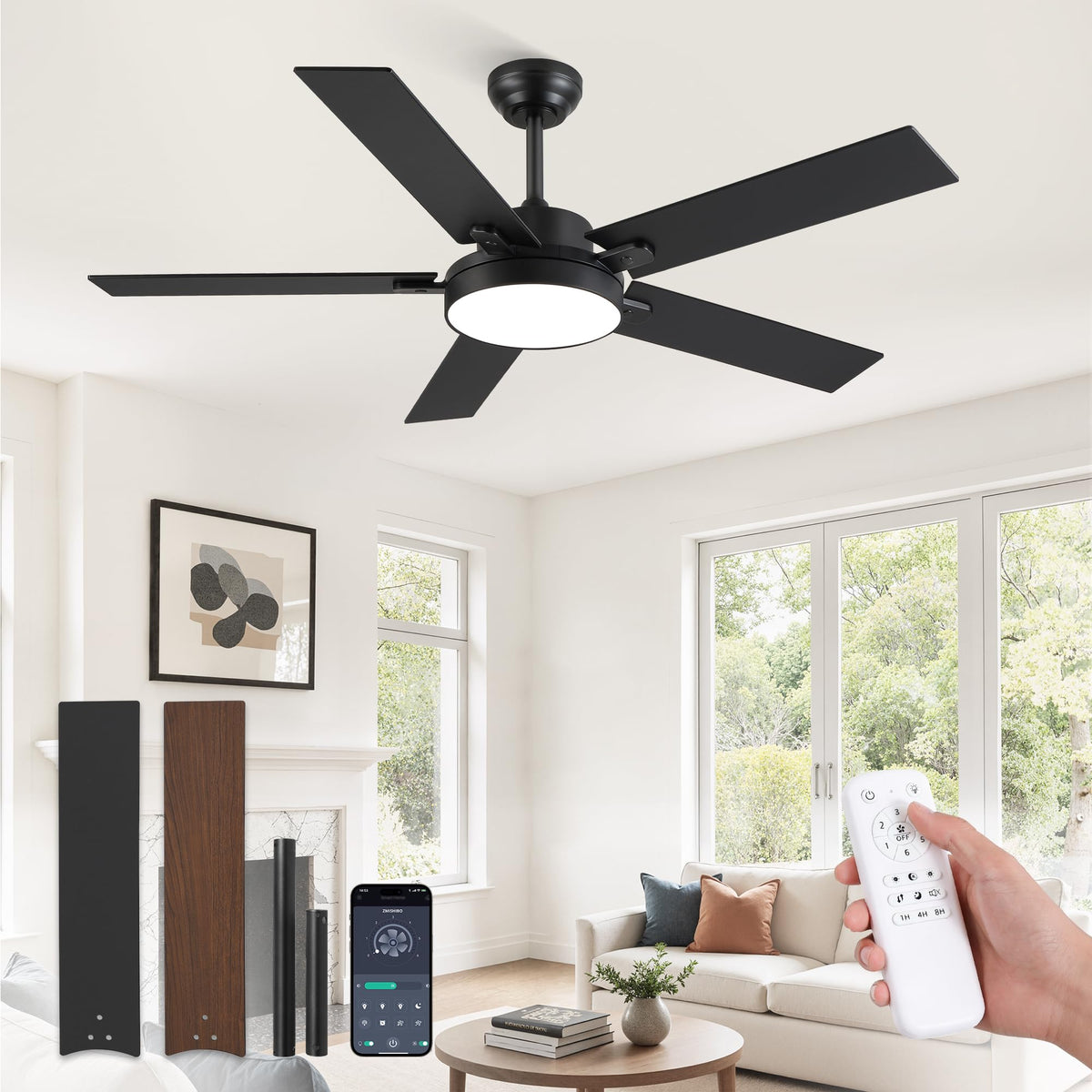ZMISHIBO 52-inch ceiling fan with lights for enhanced room ambiance and airflow