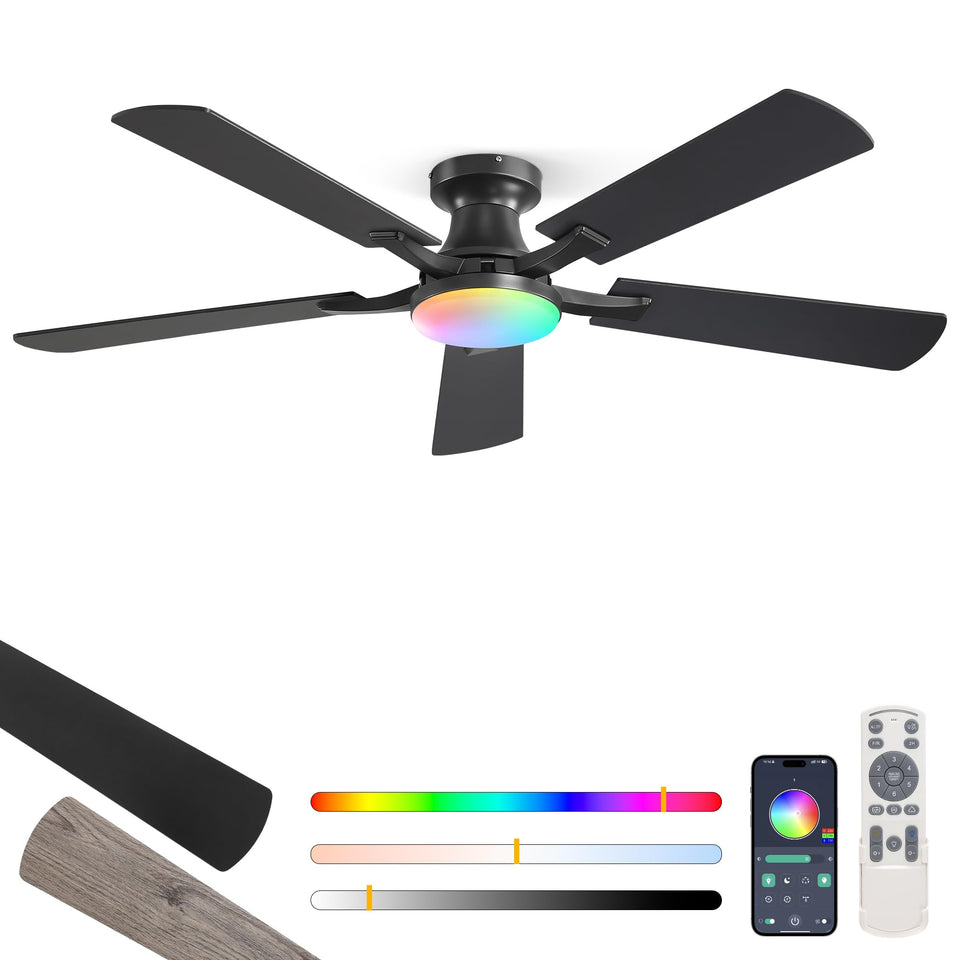 ZMISHIBO 52-inch RGB ceiling fan with light for vivid ambient cooling