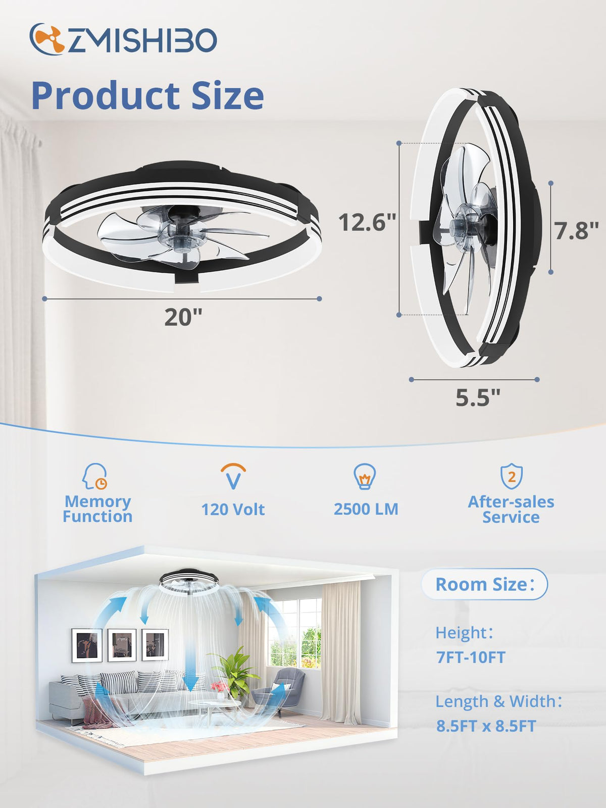 ZMISHIBO six-speed fan settings for flexible comfort