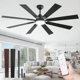 ZMISHIBO 62-inch ceiling fan with remote and LED light for living spaces
