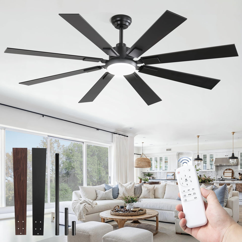 ZMISHIBO 62-inch ceiling fan with remote and LED light for living spaces