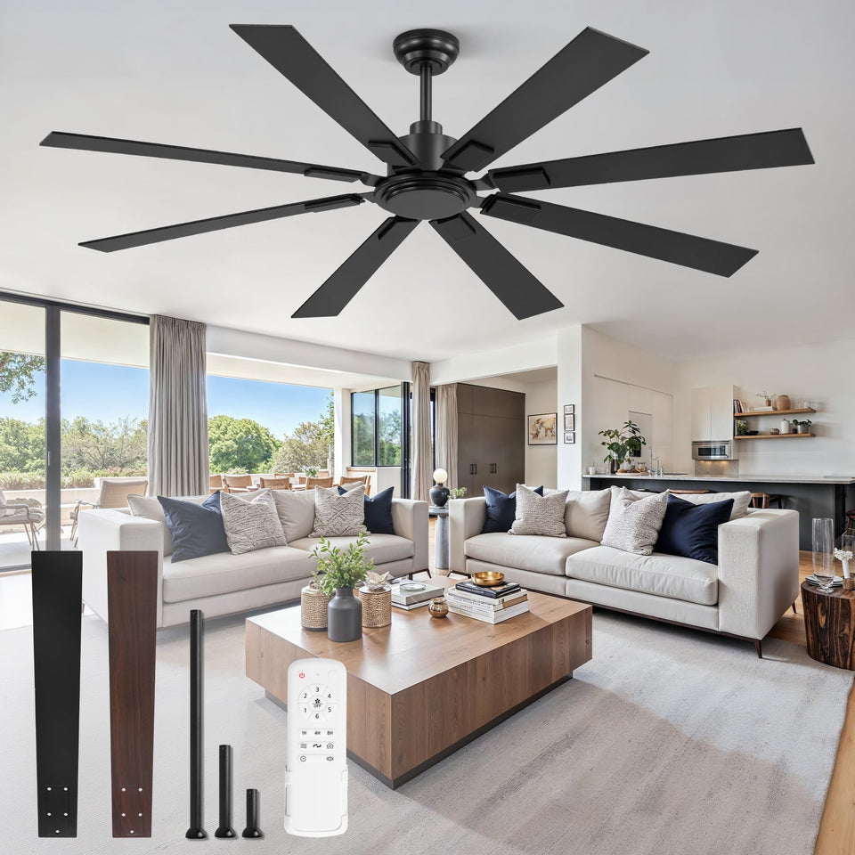 ZMISHIBO 65-inch no-light ceiling fan with remote for large rooms.