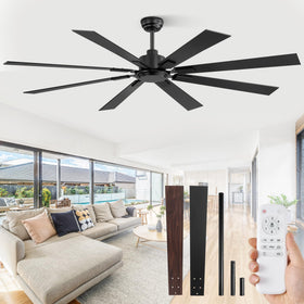 ZMISHIBO 72-inch ceiling fan with remote control showing broad airflow across a large room.