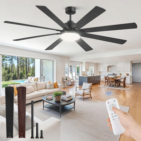 ZMISHIBO 72-inch ceiling fan with LED panel provides wide room illumination.