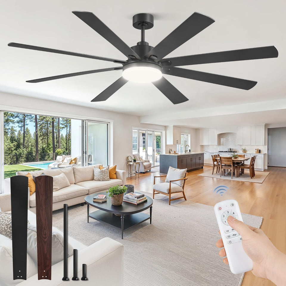 ZMISHIBO 72-inch ceiling fan with LED panel provides wide room illumination.