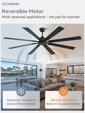 ZMISHIBO eight-blade design delivers strong airflow for large spaces.