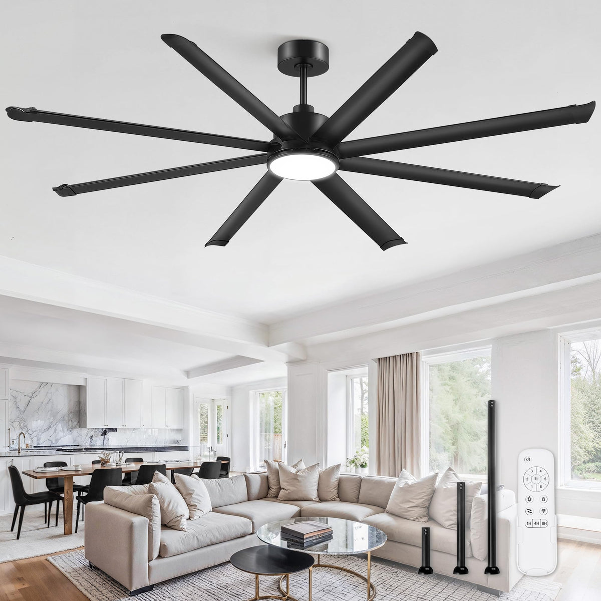 ZMISHIBO 84-inch fan with lights, wide blades for broad room cooling.