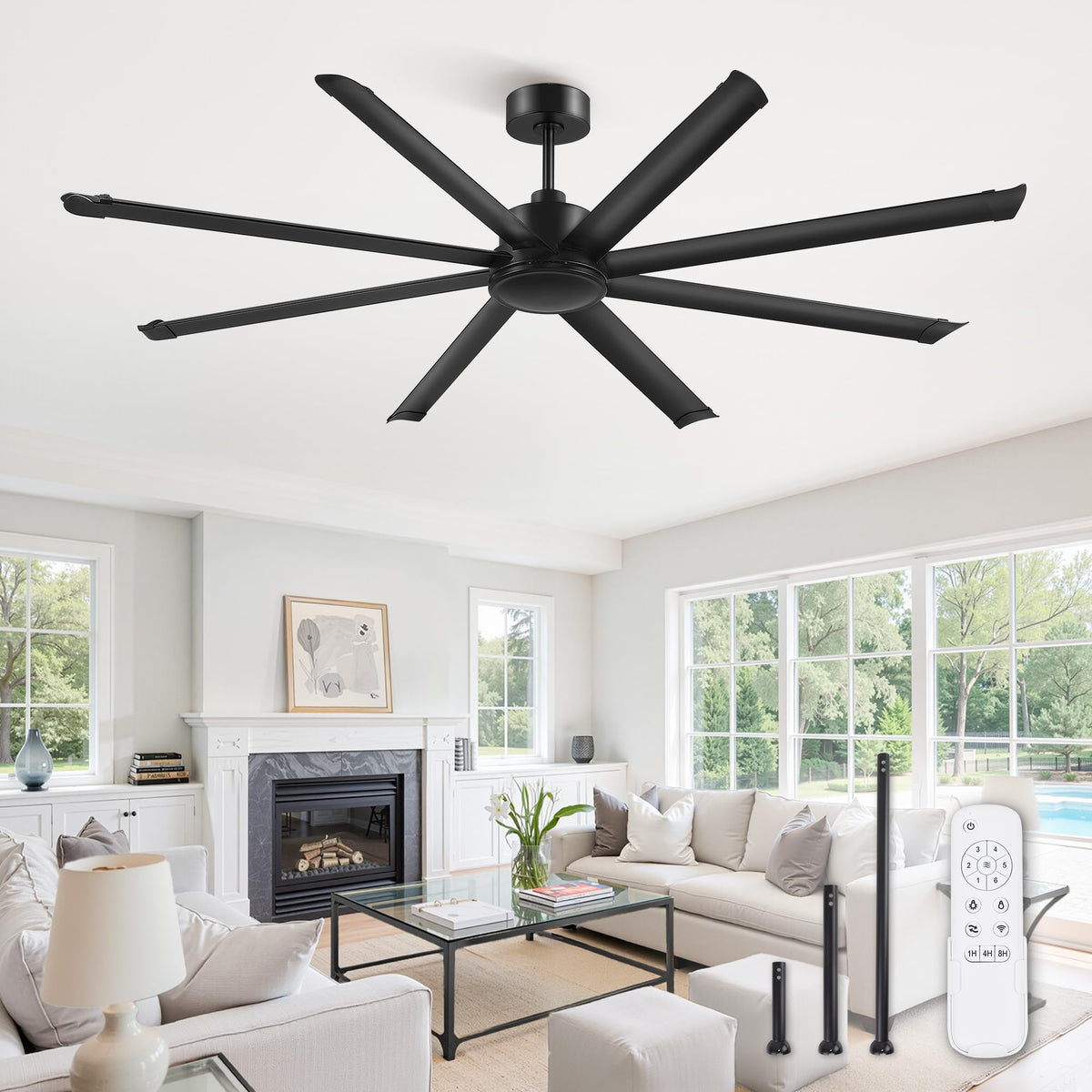 ZMISHIBO 84 inch industrial ceiling fan no light with expansive airflow for large rooms