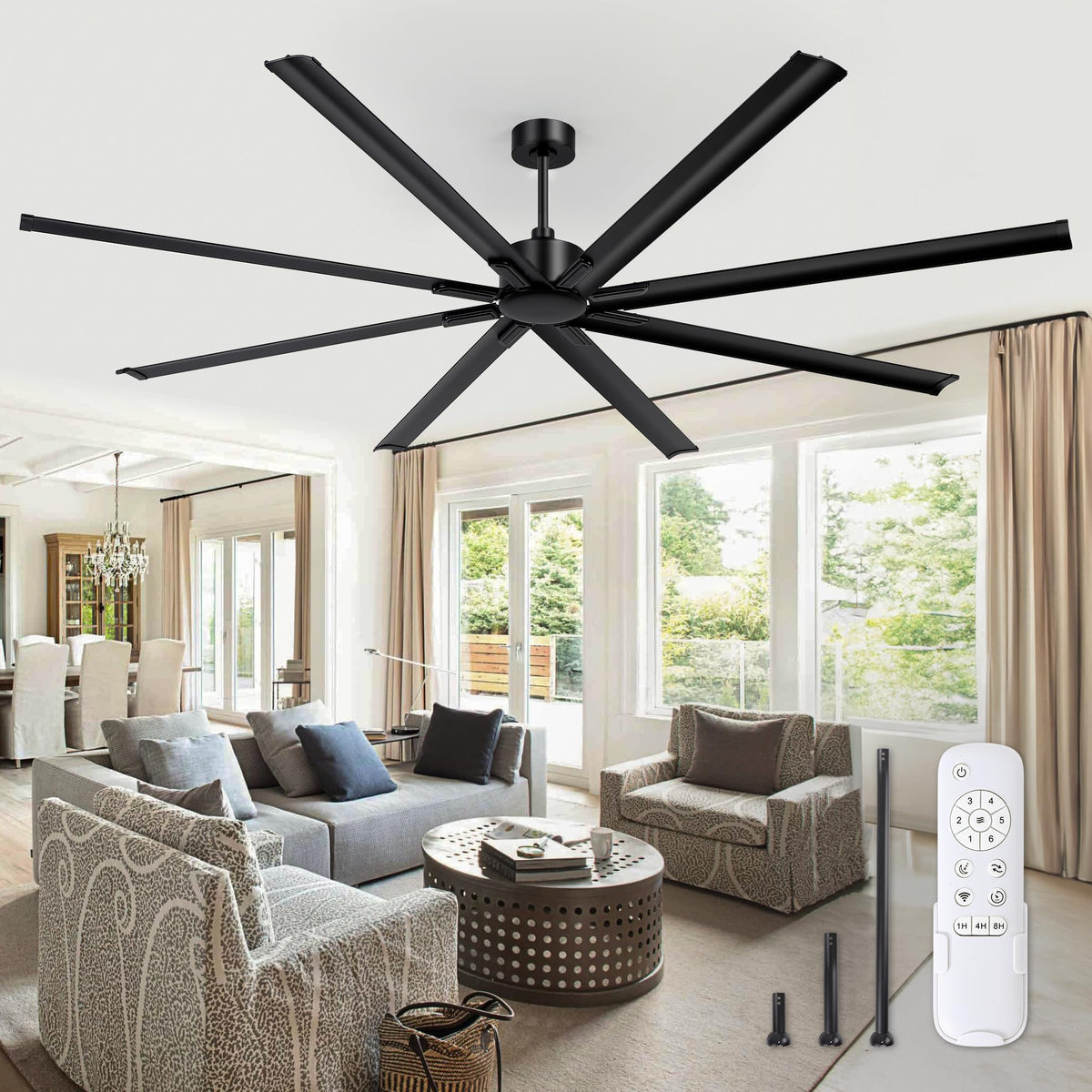 ZMISHIBO 96-inch industrial ceiling fan blades deliver broad, stable airflow.