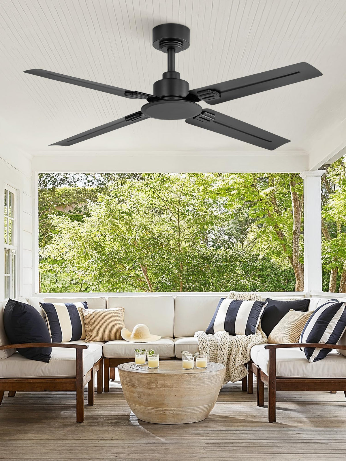 ZMISHIBO black 48-inch ceiling fan complements modern decor.