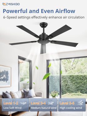 ZMISHIBO black ceiling fan side view showcasing sleek design