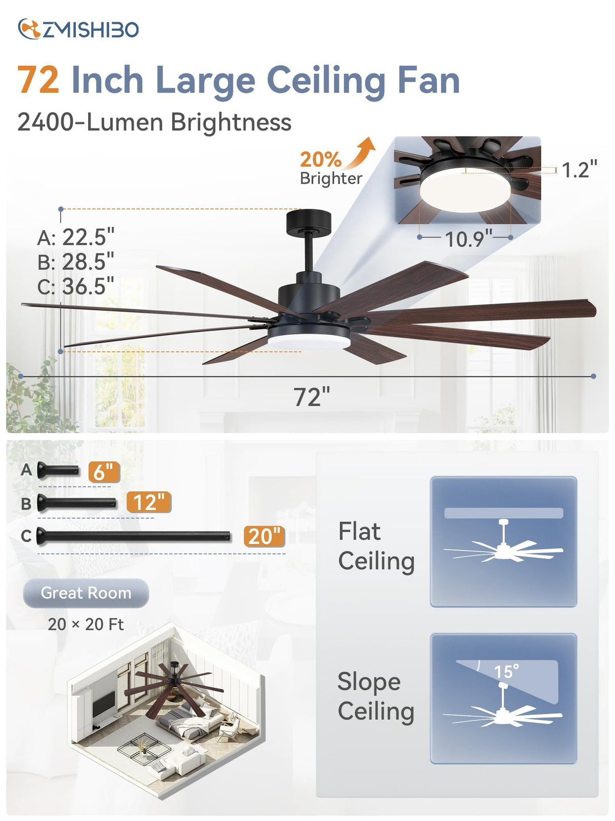 ZMISHIBO dual black and walnut blades complement modern décor.